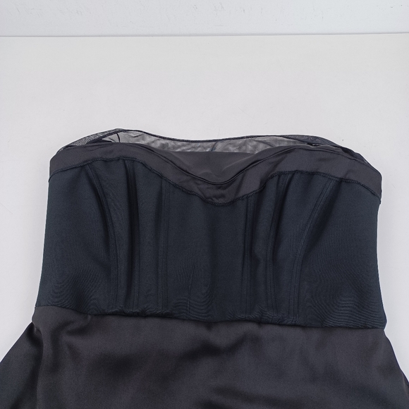 Alieva Maya Draped Corset Mini Dress Size L Women Long Sleeve Silk Satin Black - Picture 8 of 14